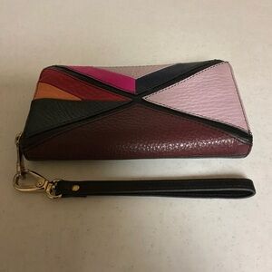 Fossil Leather  Zip Clutch Wristlet Wallet Patchwork Brown and Black